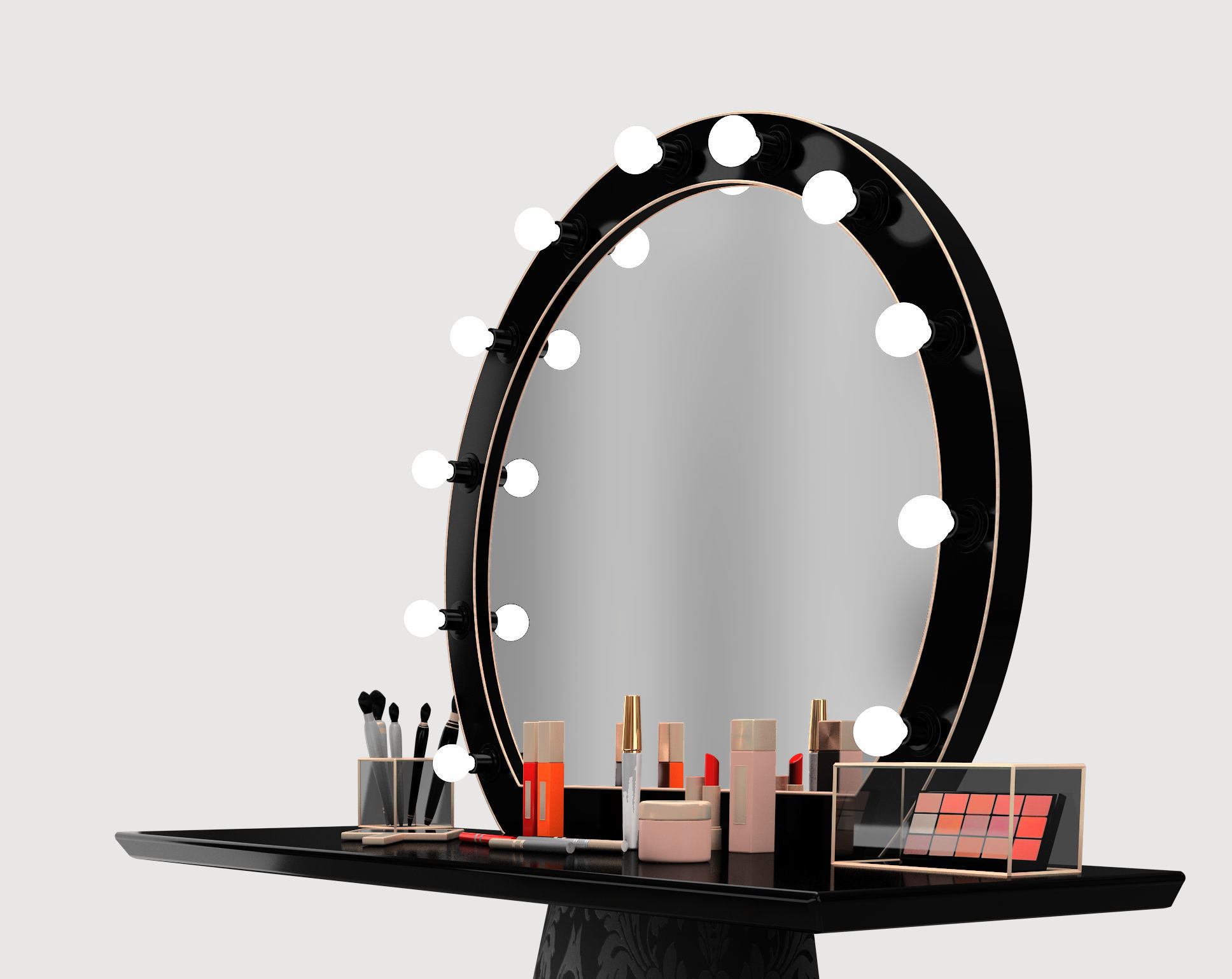 Elegant makeup mirror and set 3D model_9