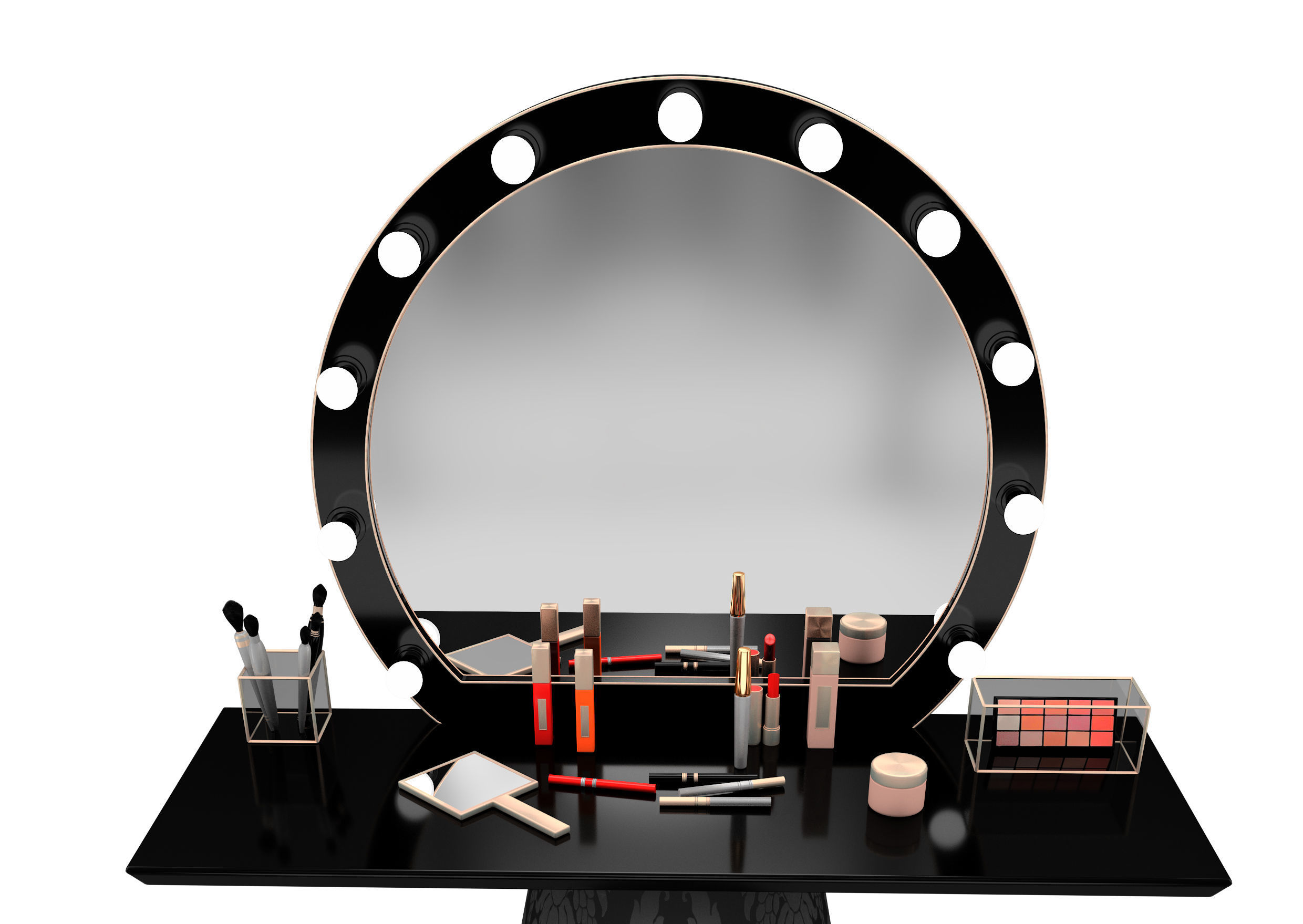 Elegant makeup mirror and set 3D model_6