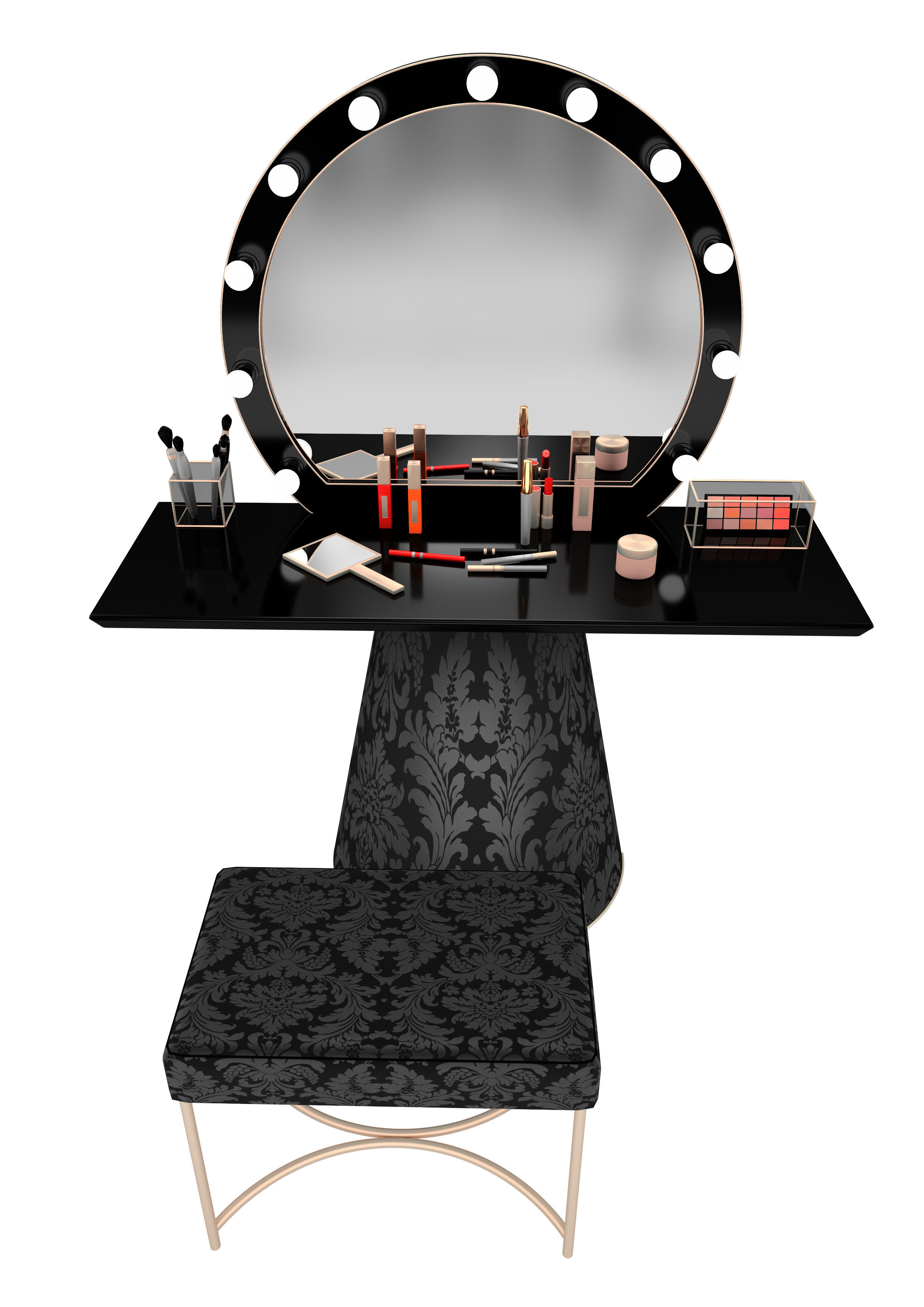 Elegant makeup mirror and set 3D model_5
