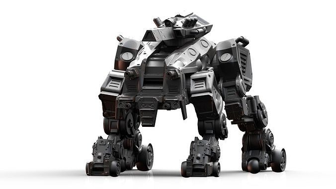 Robot- Crazy Horse Quad Mech with Rail Rifle 3D print model