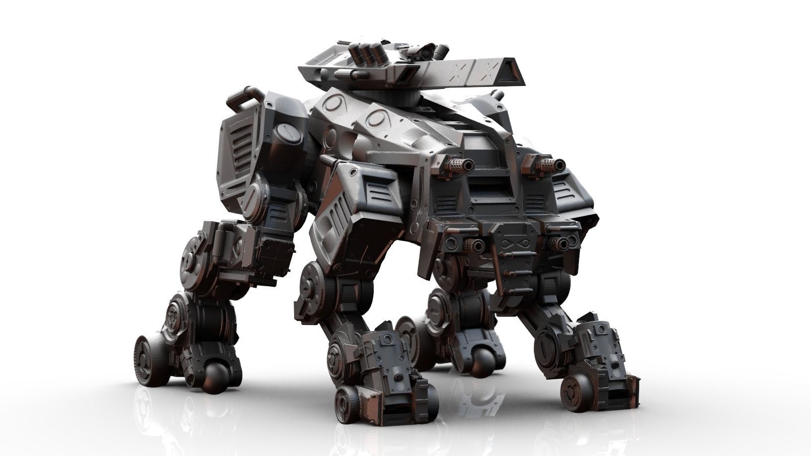 Robot- Crazy Horse Quad Mech with Rail Rifle 3D print model_8