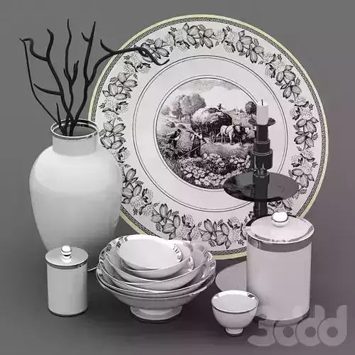 Decorative set with a candlestick and a plate 3D model
