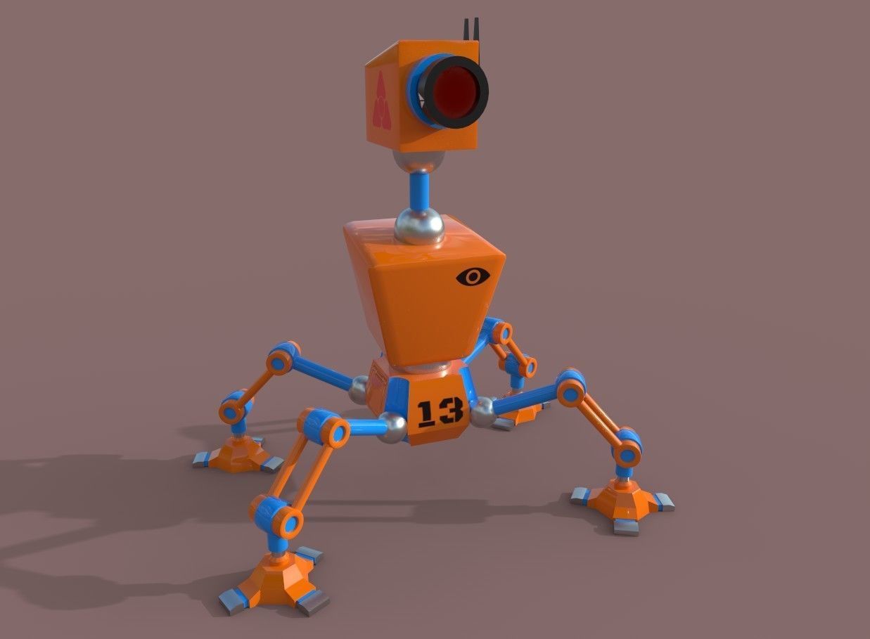 Spider camera bot Low-poly 3D model_5