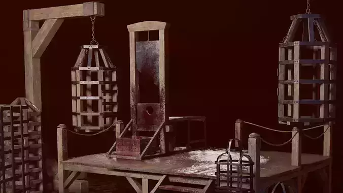 Inqusition guillotine with blood 3D Model Collection