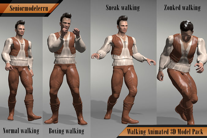 Lumber Guy - 4 Walking Animations Pack Low-poly 3D model