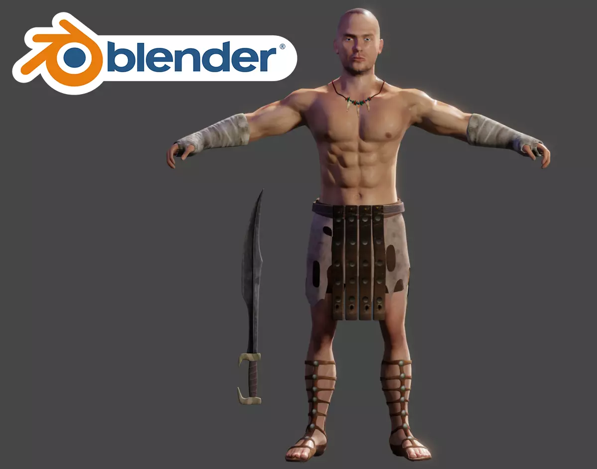 Human Male Warrior Swordsman Blender Low-poly 3D model_0