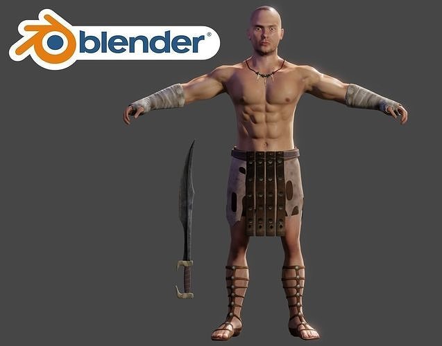 Human Male Warrior Swordsman Blender Low-poly 3D model