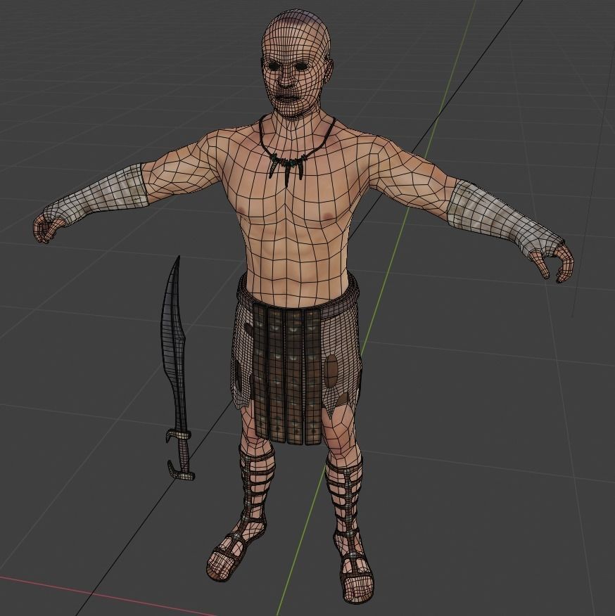 Human Male Warrior Swordsman Blender Low-poly 3D model_9