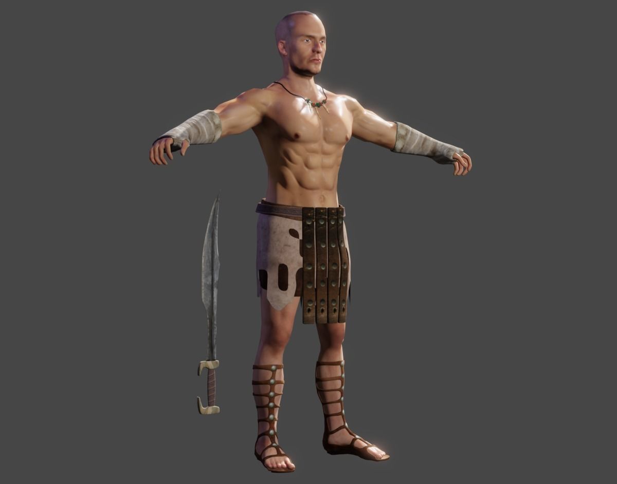 Human Male Warrior Swordsman Blender Low-poly 3D model_7
