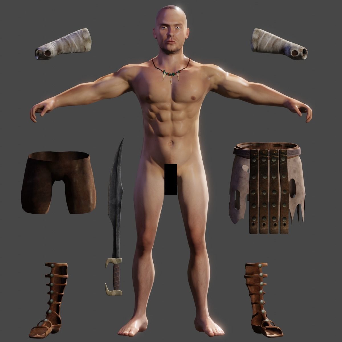 Human Male Warrior Swordsman Blender Low-poly 3D model_2