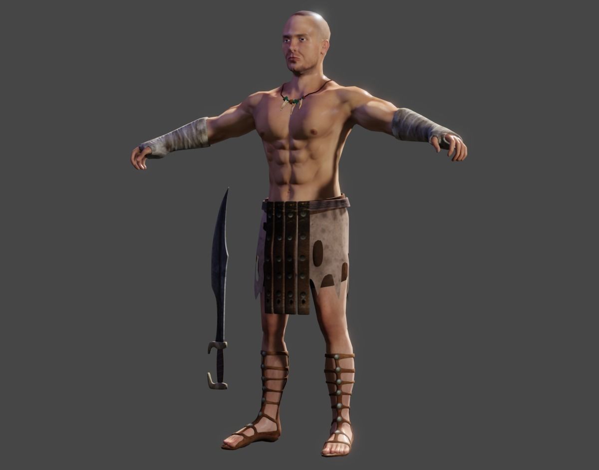 Human Male Warrior Swordsman Blender Low-poly 3D model_3