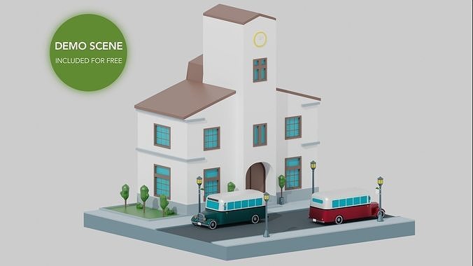 Low poly oldtimer classic bus Low-poly 3D model