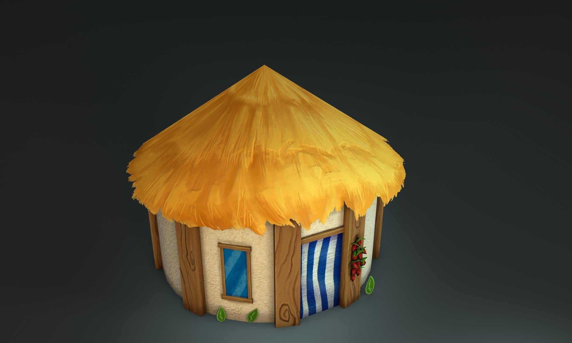 Low poly tropical handpainted hut - cartoon stylized cabin  Low-poly 3D model_6