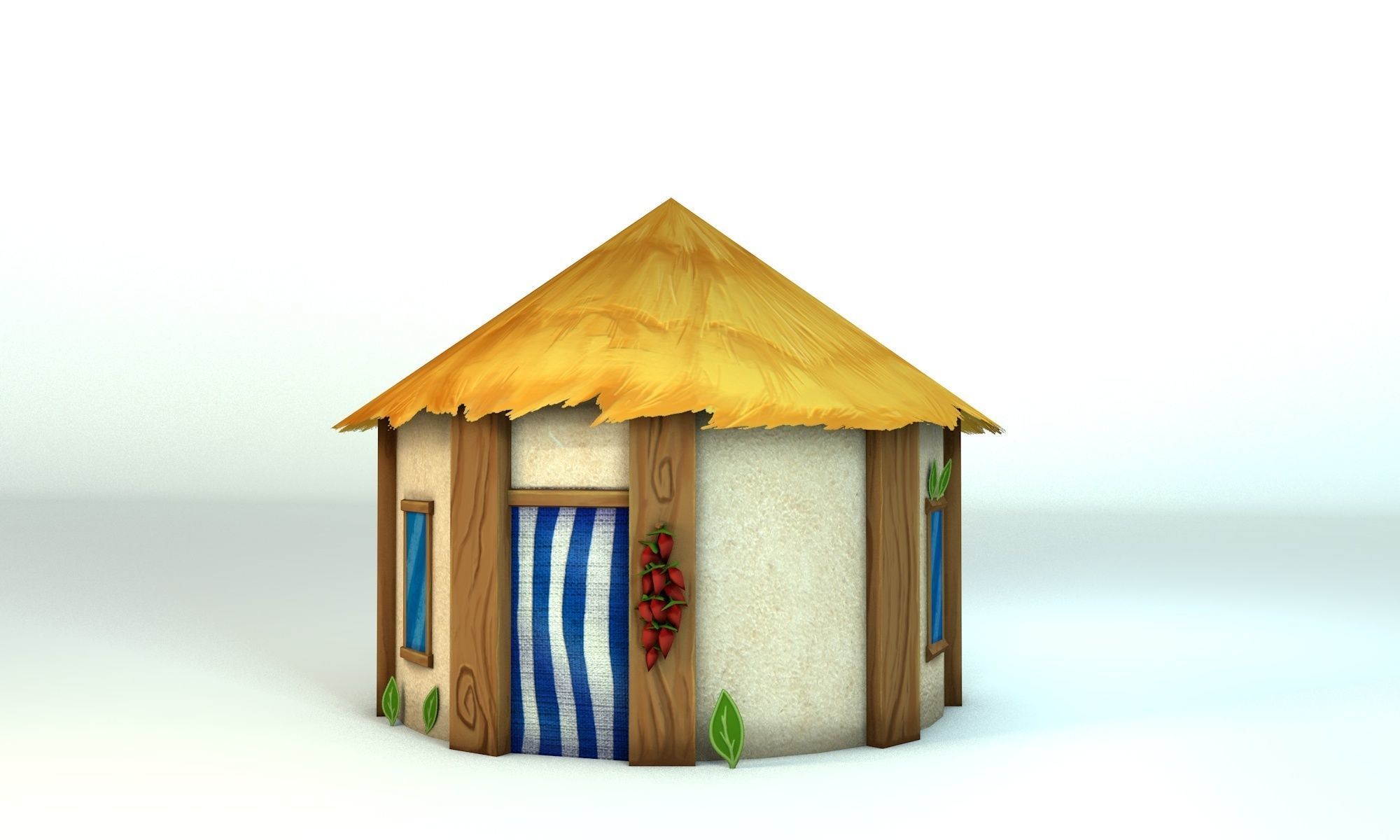 Low poly tropical handpainted hut - cartoon stylized cabin  Low-poly 3D model_3