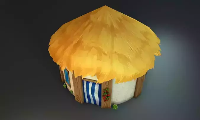 Low poly tropical handpainted hut - cartoon stylized cabin  Low-poly 3D model