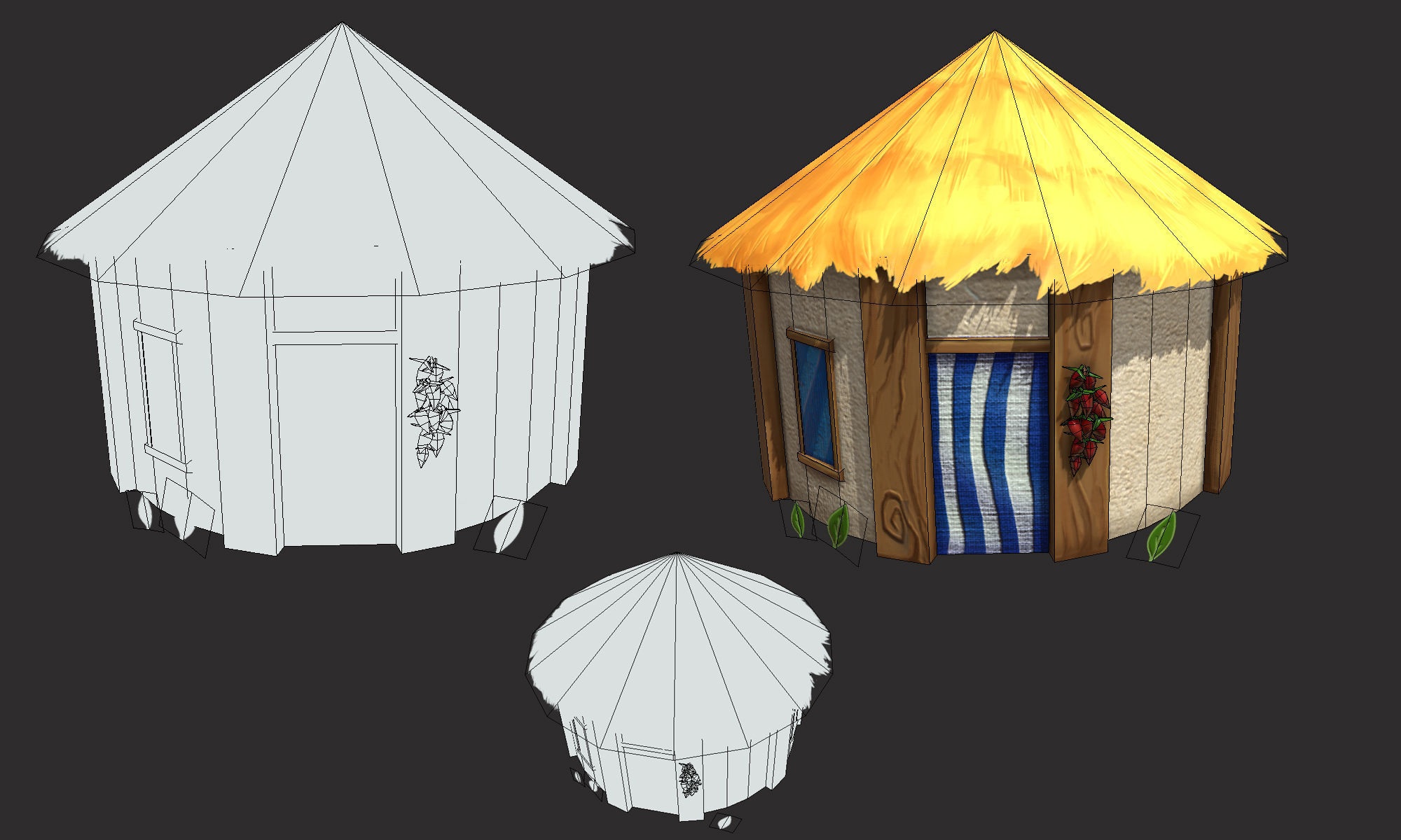 Low poly tropical handpainted hut - cartoon stylized cabin  Low-poly 3D model_4