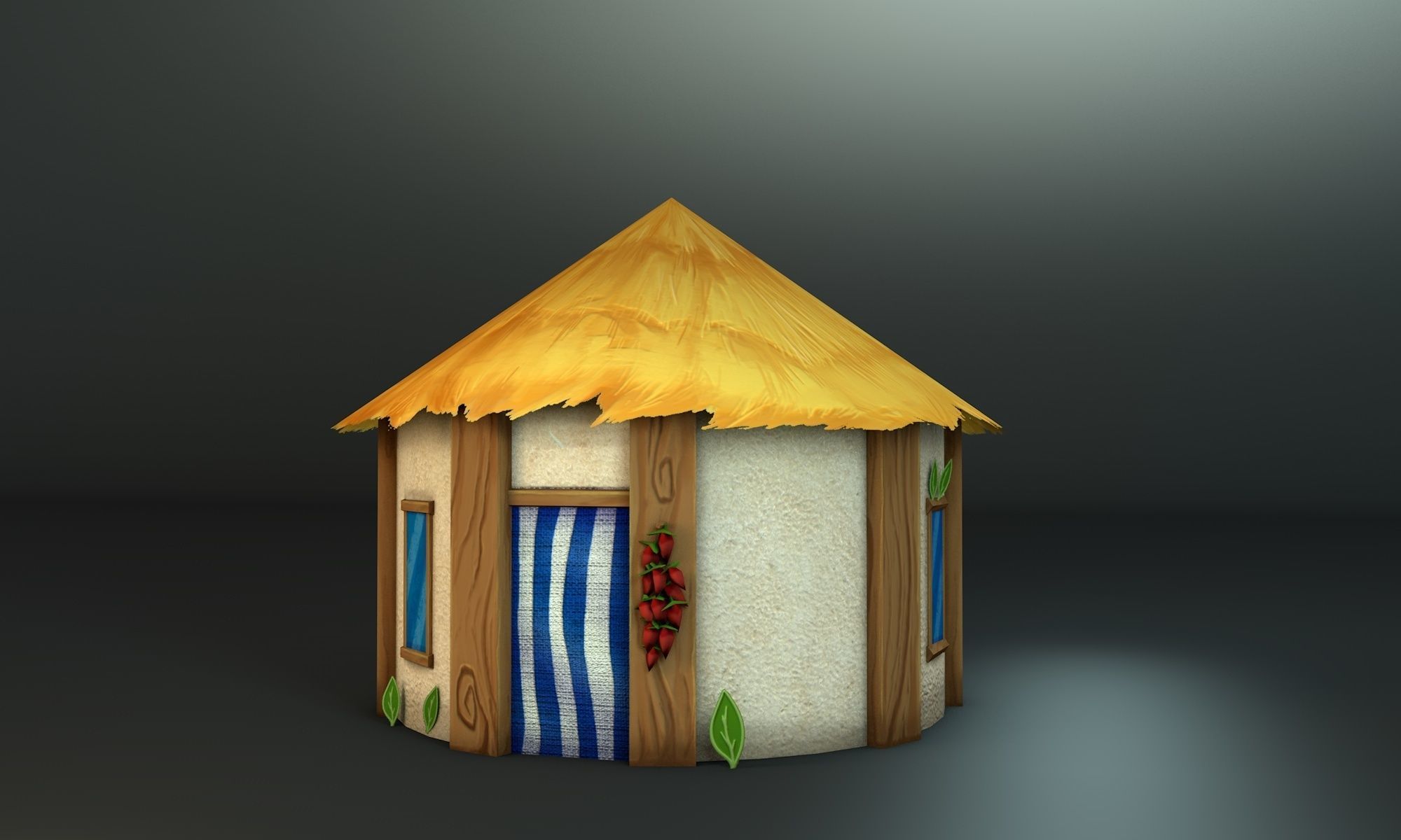 Low poly tropical handpainted hut - cartoon stylized cabin  Low-poly 3D model_2