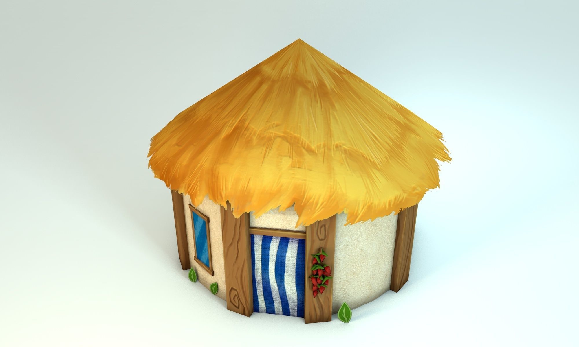 Low poly tropical handpainted hut - cartoon stylized cabin  Low-poly 3D model_8