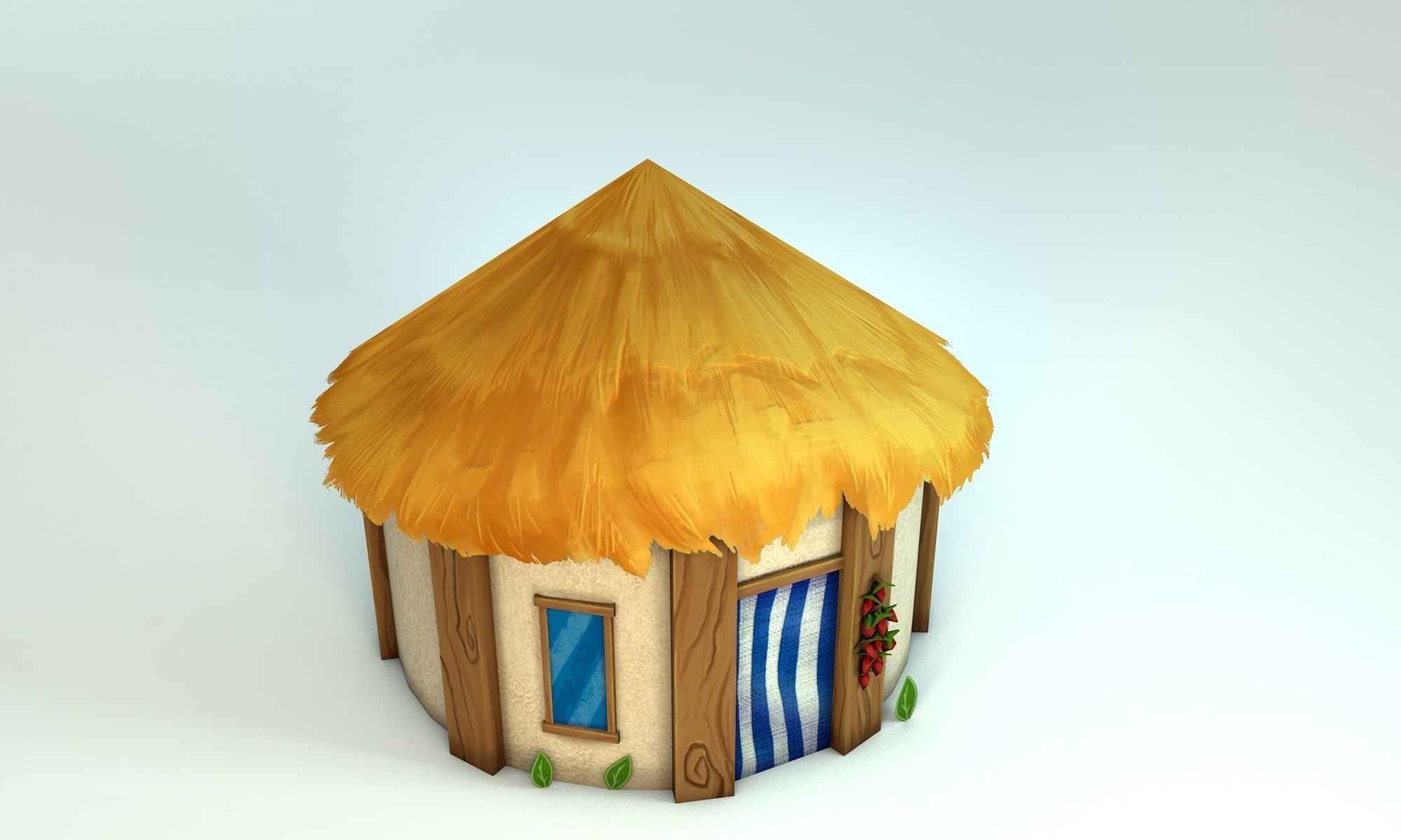 Low poly tropical handpainted hut - cartoon stylized cabin  Low-poly 3D model_1