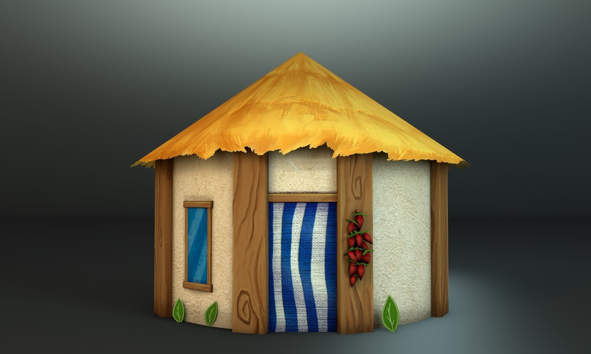 Low poly tropical handpainted hut - cartoon stylized cabin  Low-poly 3D model_5