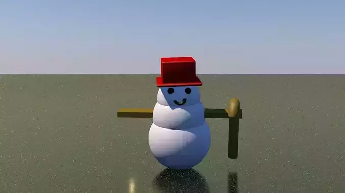 Snowman with hat and cane 3D model