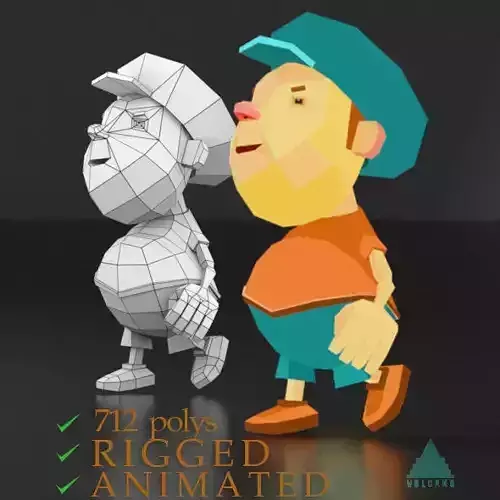 Cartoon boy low poly rigged and animated game character Low-poly 3D model