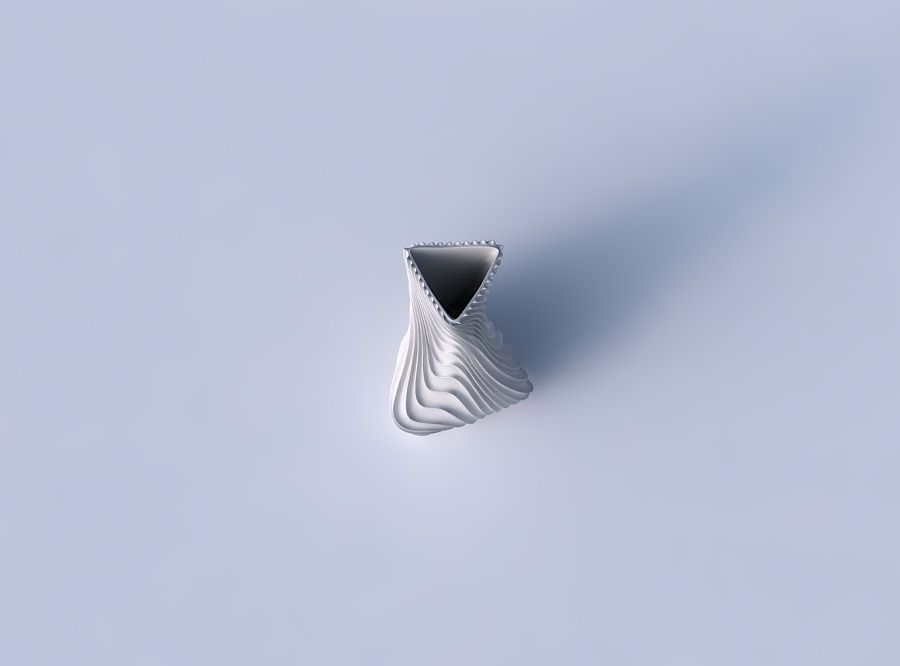 Vase twist puffy triangle with wavy extruded lines 3 3D print model_2