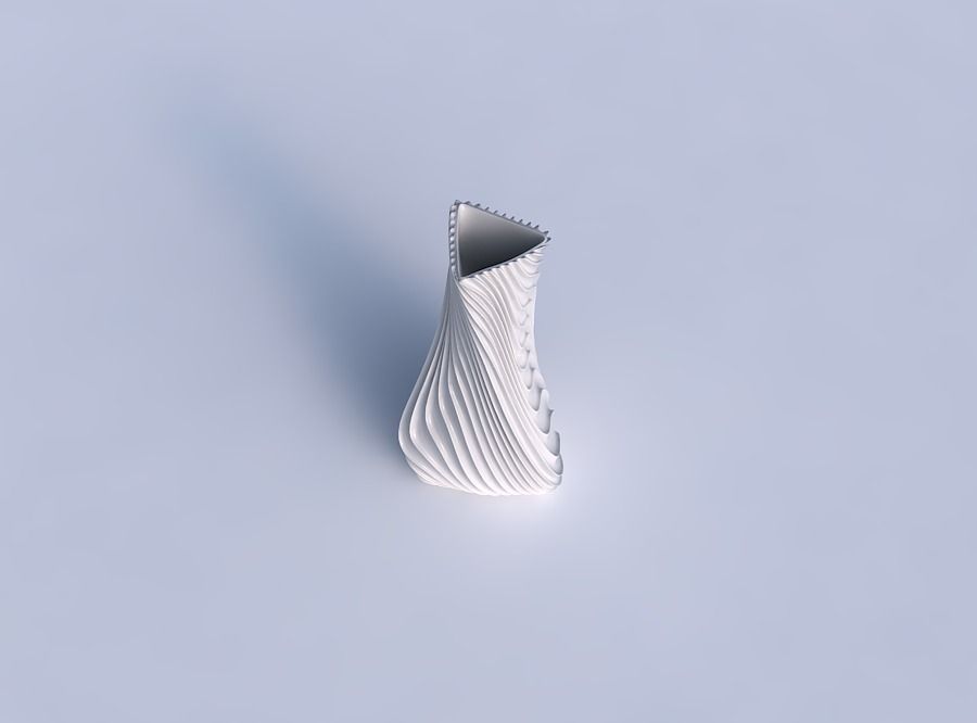 Vase twist puffy triangle with wavy extruded lines 3 3D print model_1