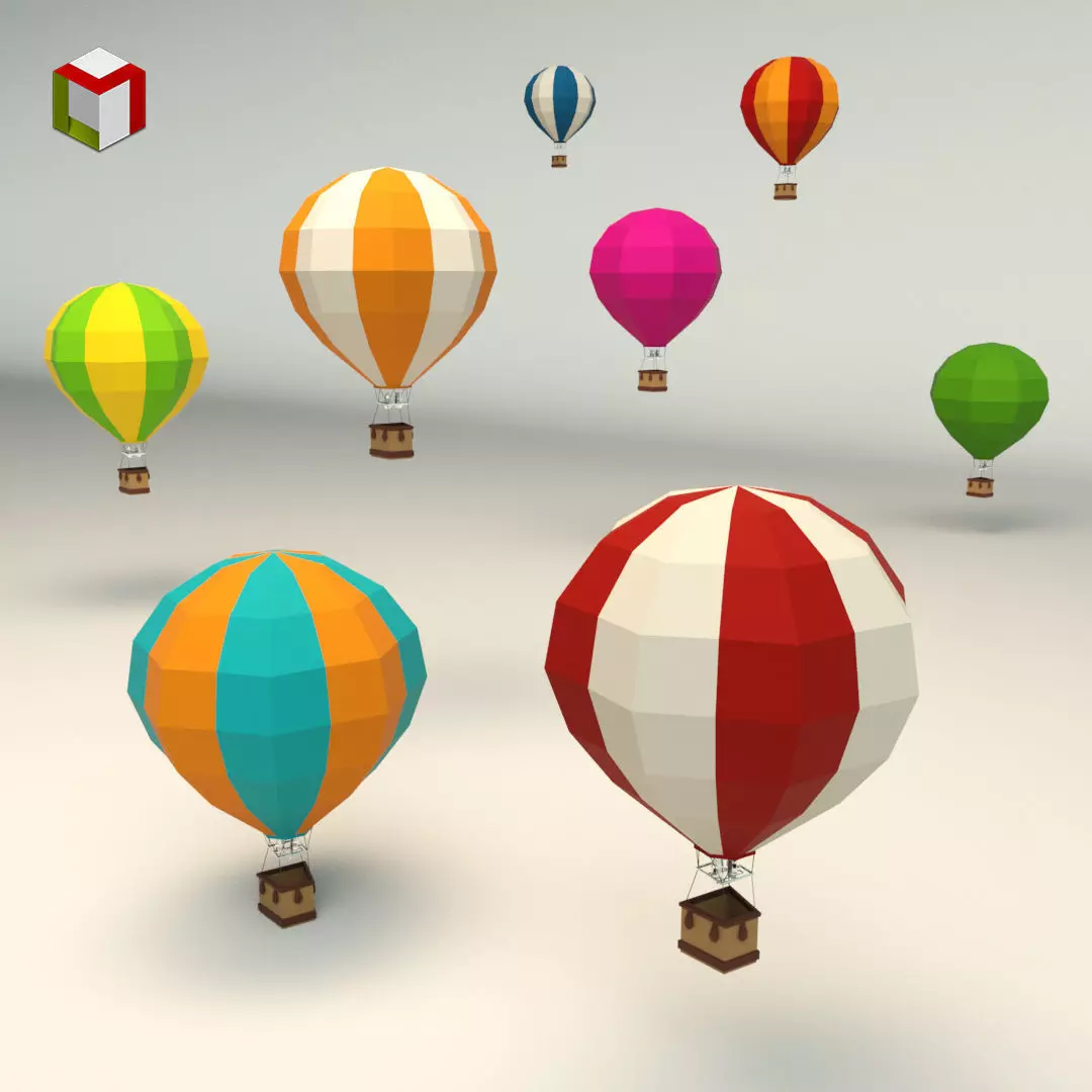 Low Poly Hot Air Balloon Low-poly 3D model_0
