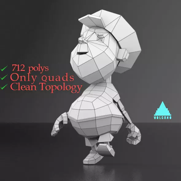 Cartoon boy low poly mesh Low-poly 3D model_0