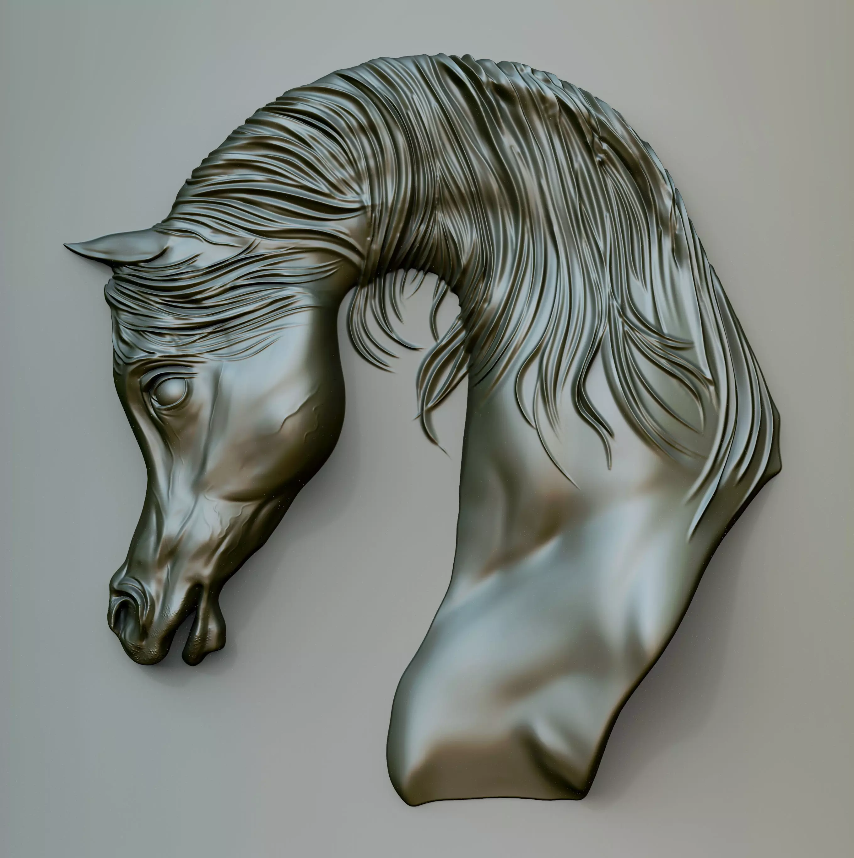 Horse barelief head for print zbrush model 3D print model_0
