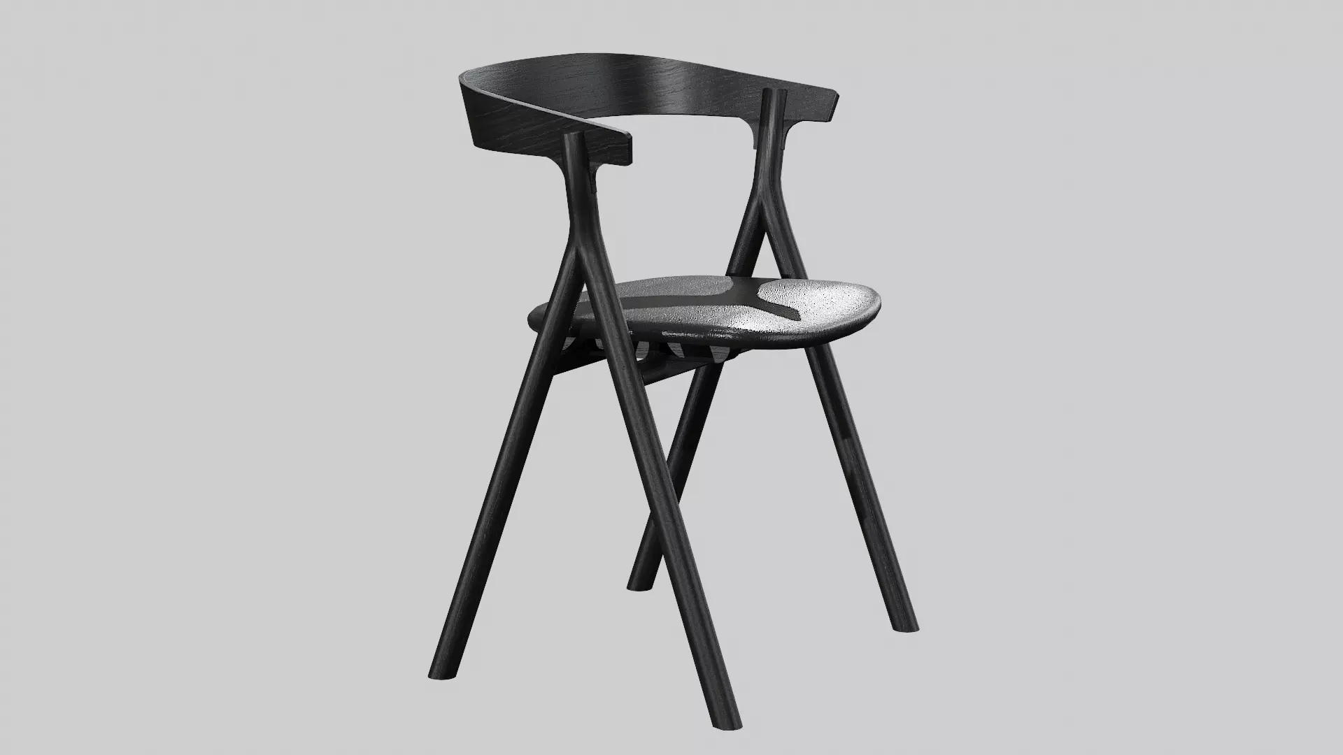 YKSI Chair-3341-black lacquered wood and leather Low-poly 3D model