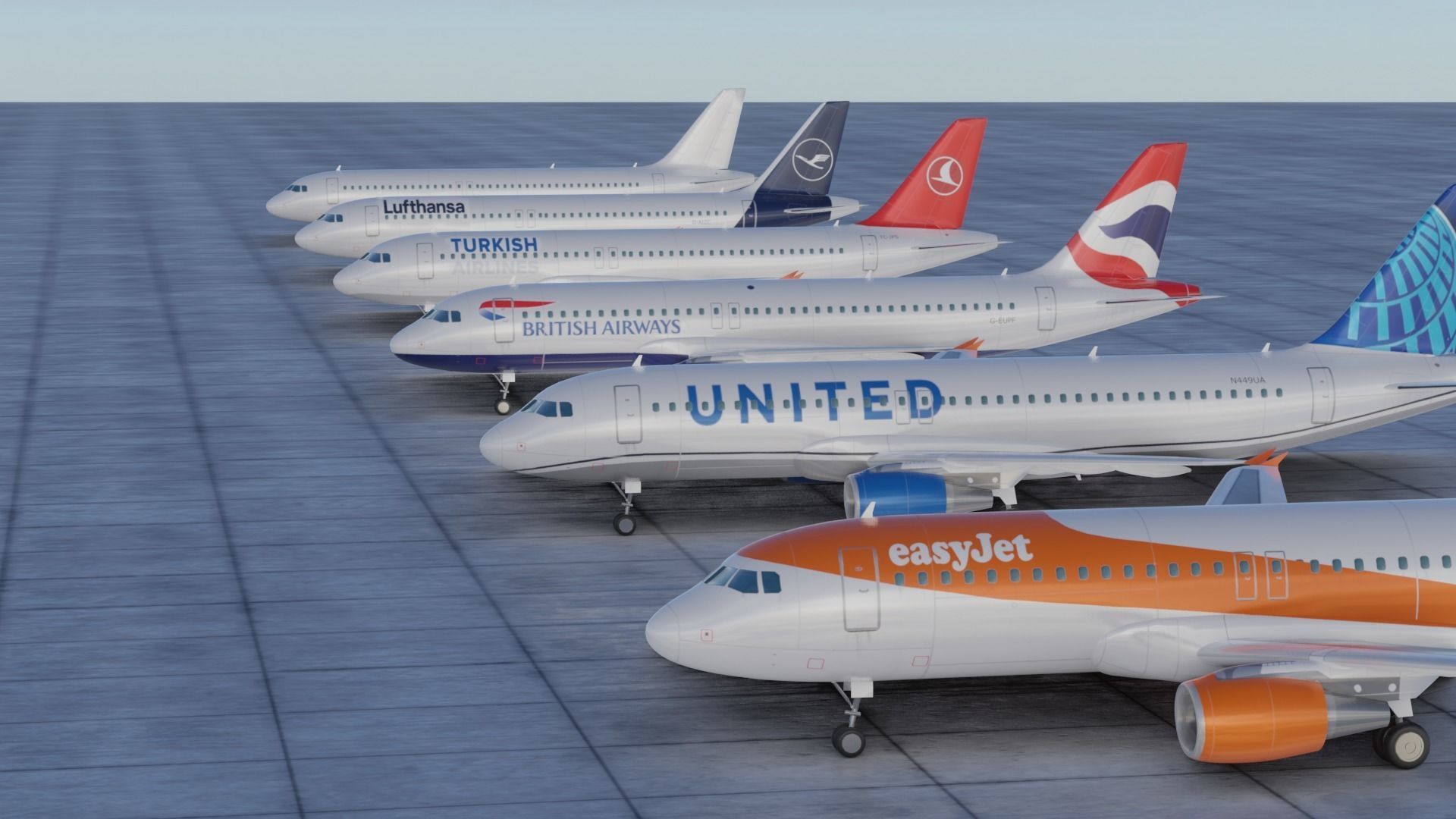PACK Airbus A320-200 multi Livery Low-poly 3D model_10