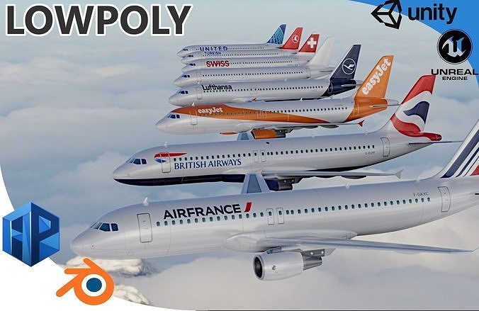 PACK Airbus A320-200 multi Livery Low-poly 3D model