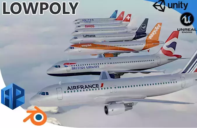 PACK Airbus A320-200 multi Livery Low-poly 3D model