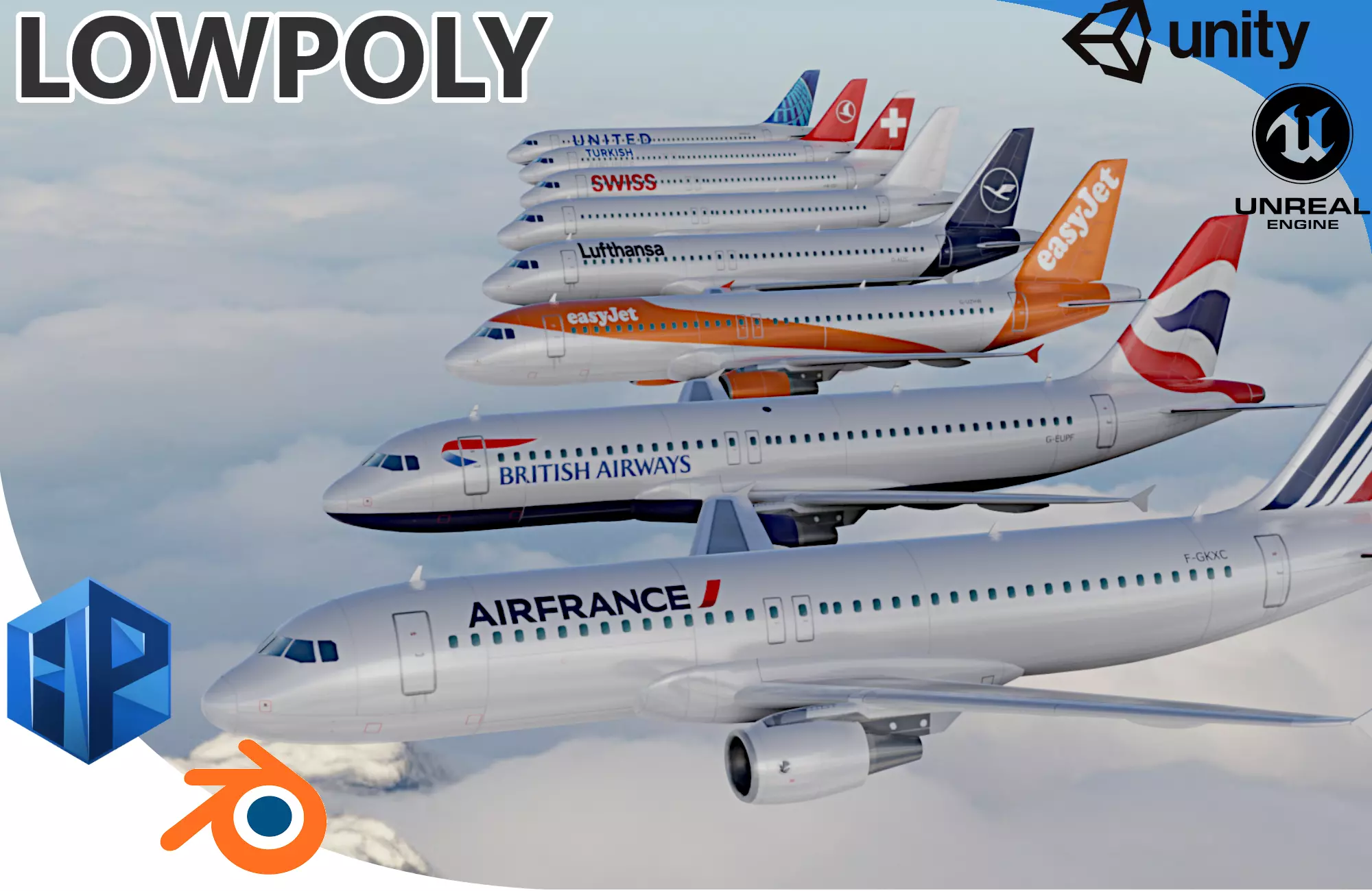 PACK Airbus A320-200 multi Livery Low-poly 3D model_0