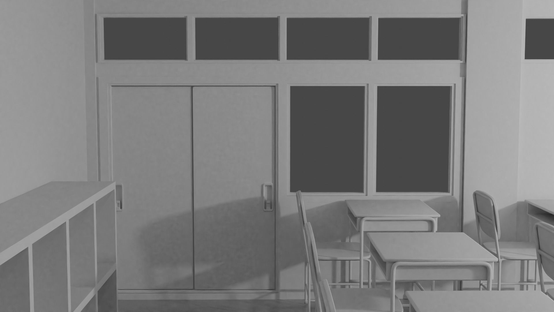 Classroom with desks and chairs 3D model_5