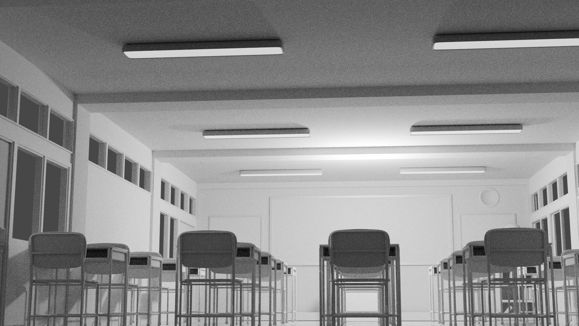 Classroom with desks and chairs 3D model_8
