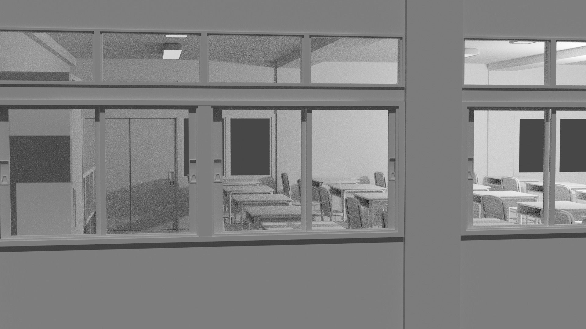 Classroom with desks and chairs 3D model_6