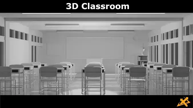 Classroom with desks and chairs 3D model