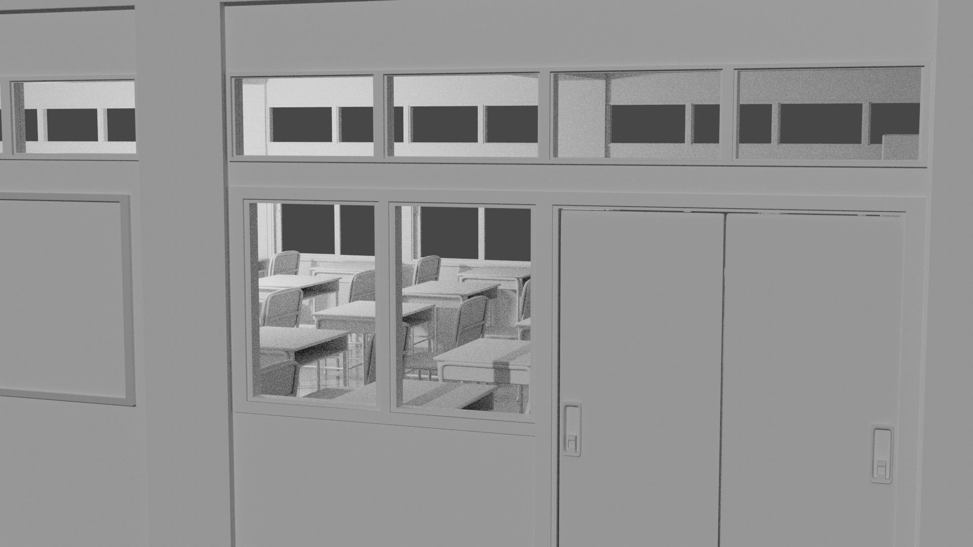 Classroom with desks and chairs 3D model_7