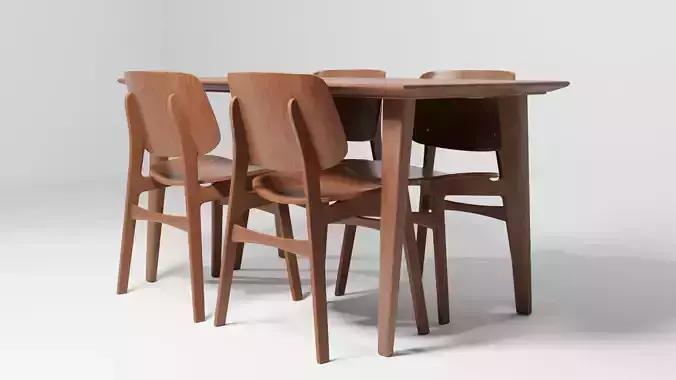 Wooden Dining Table and Chair Set Dark Color