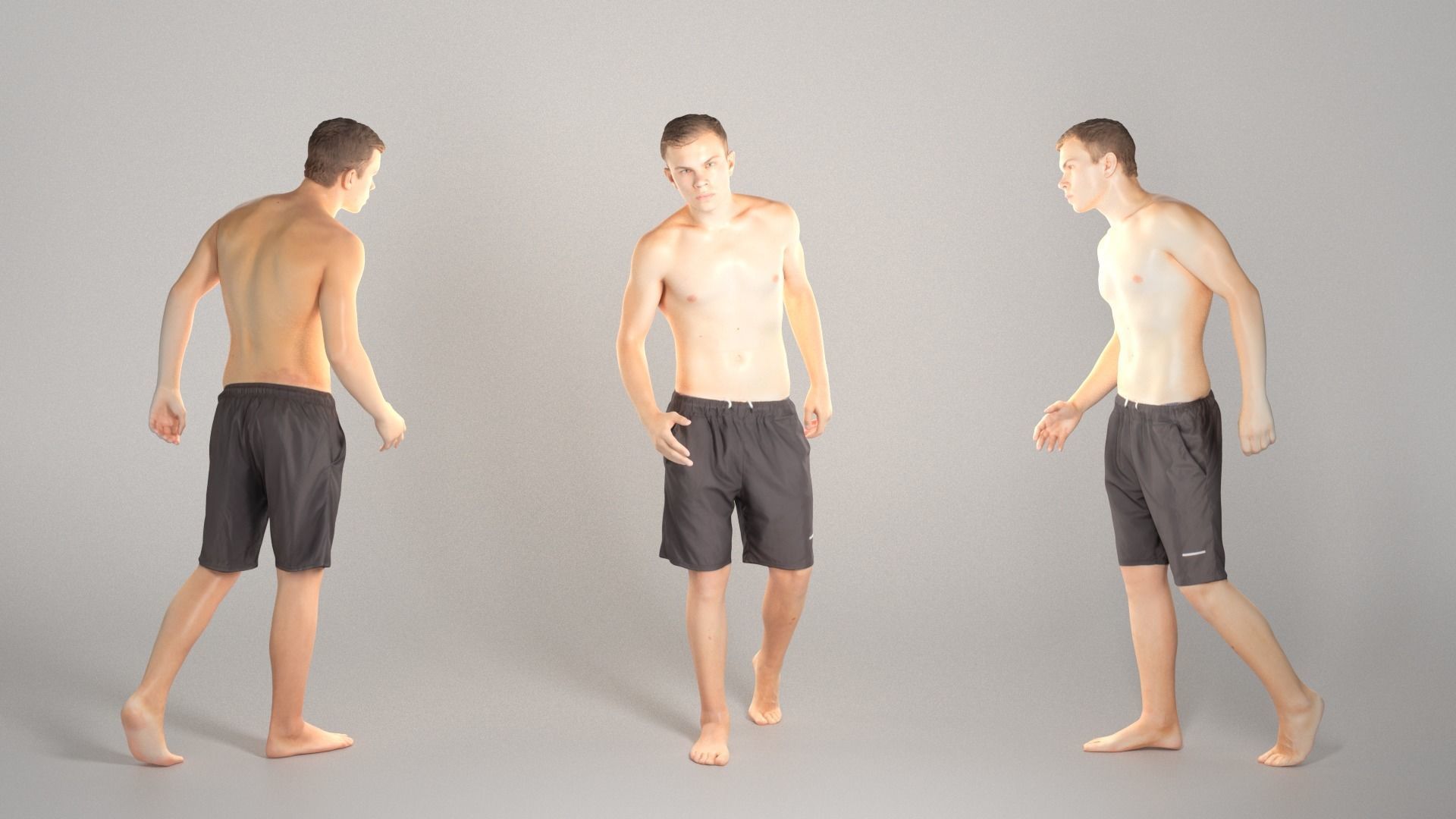 Handsome athletic man in black shorts 122 Low-poly 3D model_2