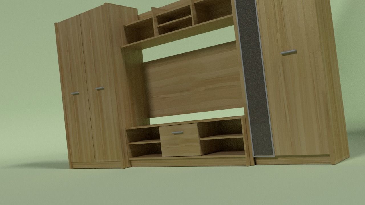 Cupboard wooden cabinet with shelves and drawers Low-poly 3D model_2
