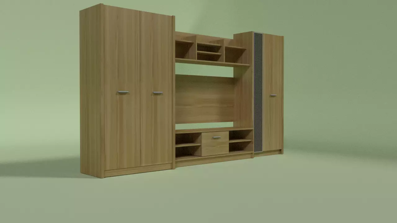 Cupboard wooden cabinet with shelves and drawers Low-poly 3D model_0