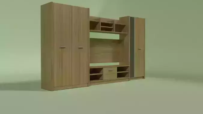 Cupboard wooden cabinet with shelves and drawers