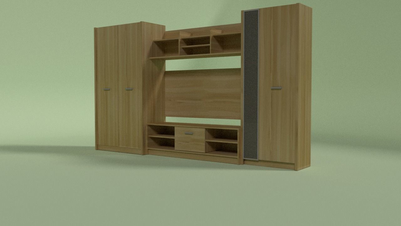Cupboard wooden cabinet with shelves and drawers Low-poly 3D model_1