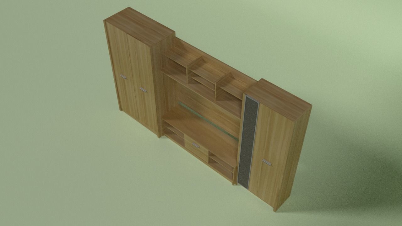 Cupboard wooden cabinet with shelves and drawers Low-poly 3D model_3