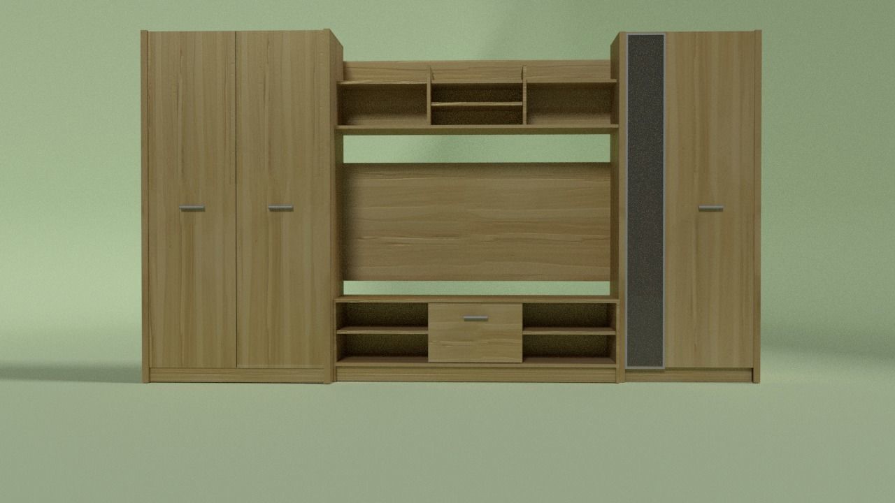 Cupboard wooden cabinet with shelves and drawers Low-poly 3D model_5
