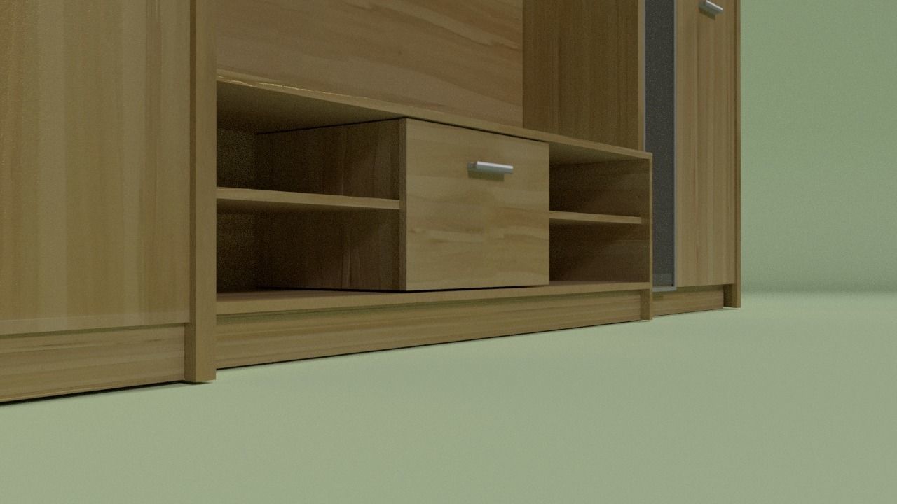 Cupboard wooden cabinet with shelves and drawers Low-poly 3D model_6